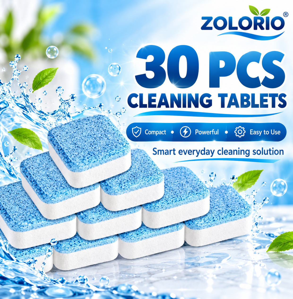 Zolorio 30 PCS Cleaning Tablets for washing machine with blue and white effervescent tablets